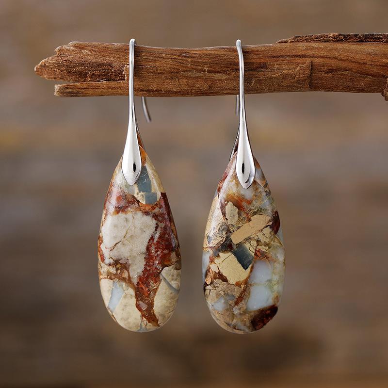 Vintage Natural Oval Stone Earrings