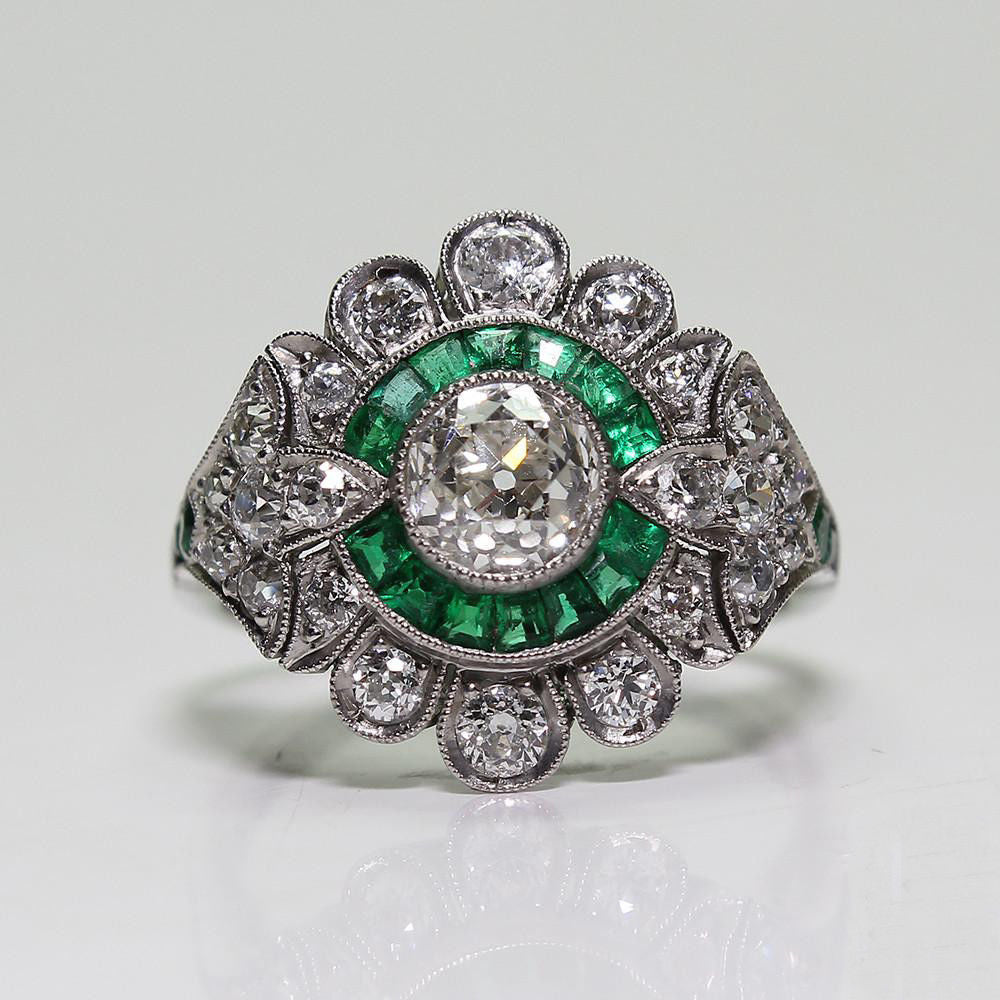 Vintage green crystal Mandala ring