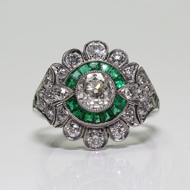Vintage green crystal Mandala ring