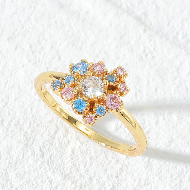 Colored crystal gold ring