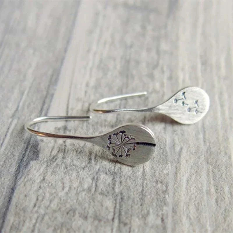 Silver Dandelion Leaf Earrings