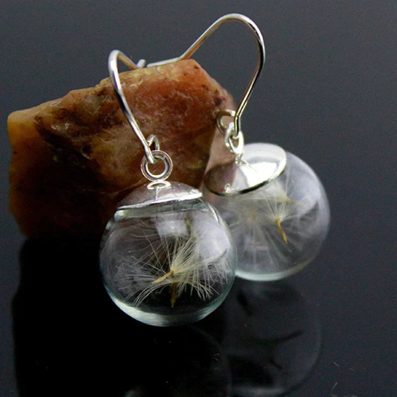 Silver Dandelion Pendant Earring